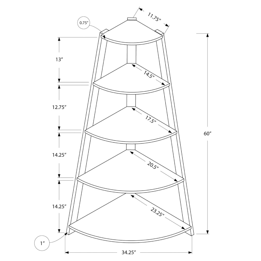 Étagère de coin en MDF/stratifié avec 4 tablettes - I 2424-2425