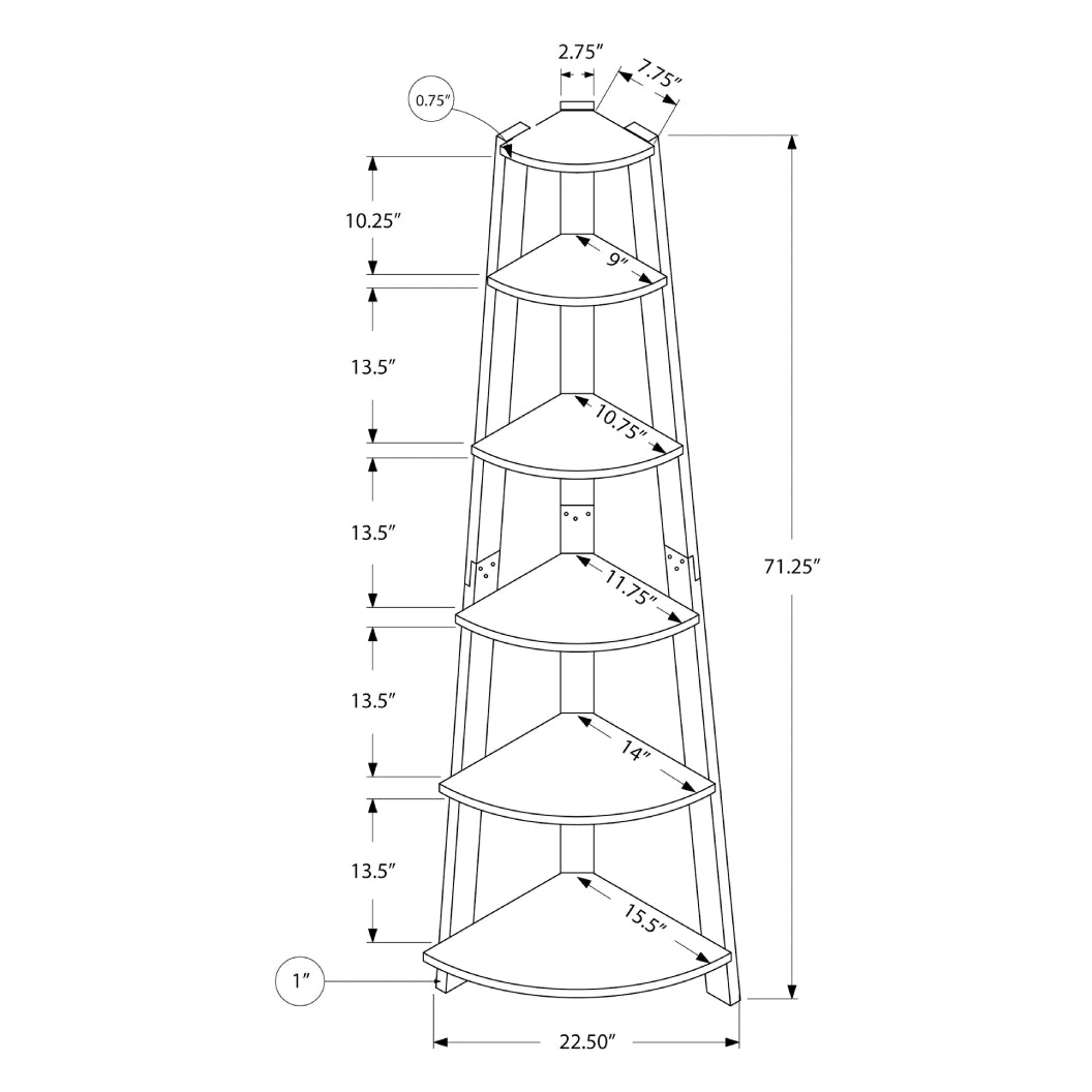 Étagère de coin en MDF/stratifié avec 5 tablettes - I 2495-2496-2497-2499-2750