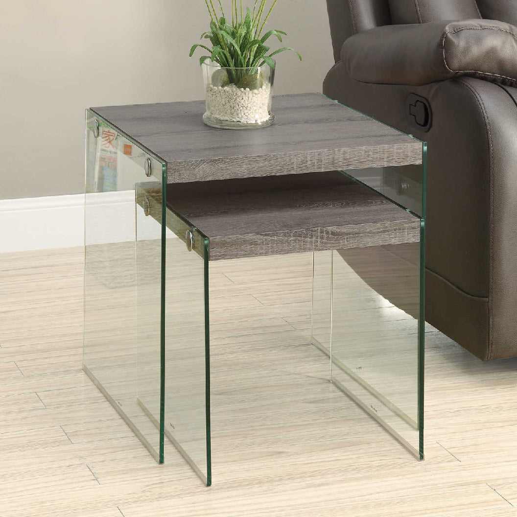 Ensemble de 2 tables gigognes en MDF/stratifié et verre trempé - I 3053-3287