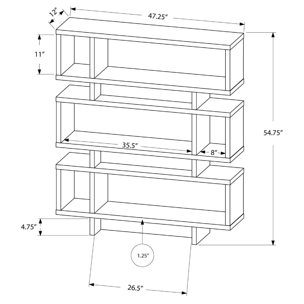 Étagère en MDF/stratifié taupe foncé avec 3 tablettes - I 3251