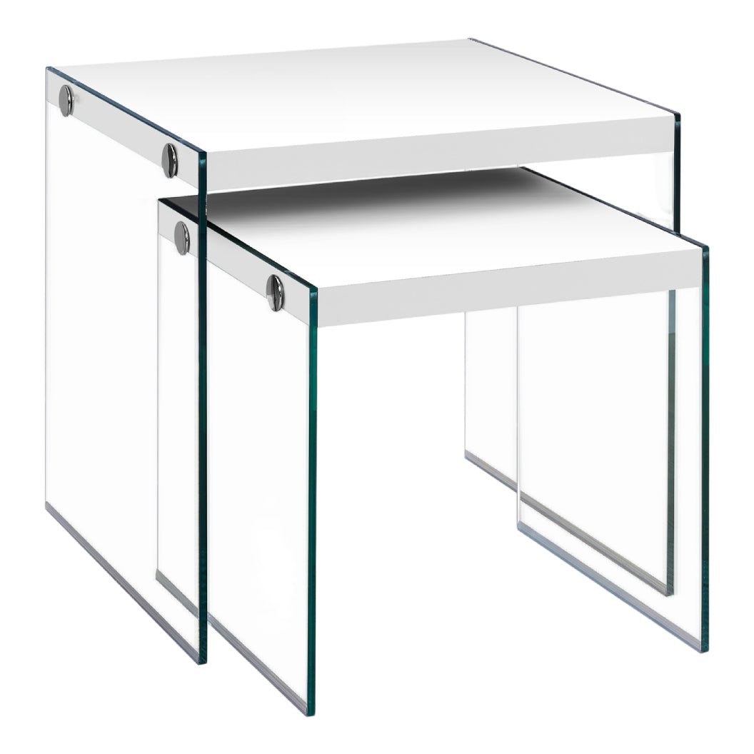Ensemble de 2 tables gigognes en MDF/stratifié et verre trempé - I 3053-3287
