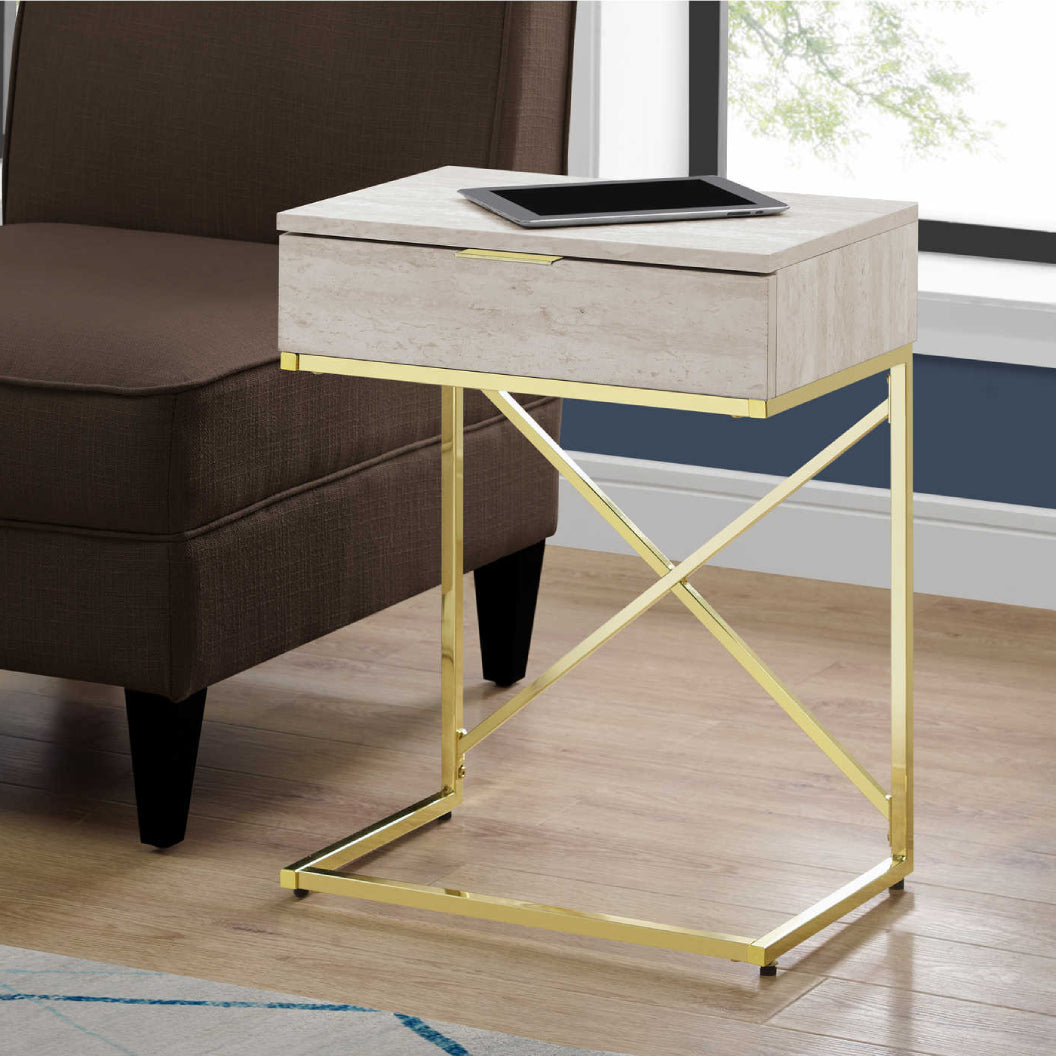 Table d'appoint en MDF/stratifié et métal doré avec 1 tiroir - I 3473-3476