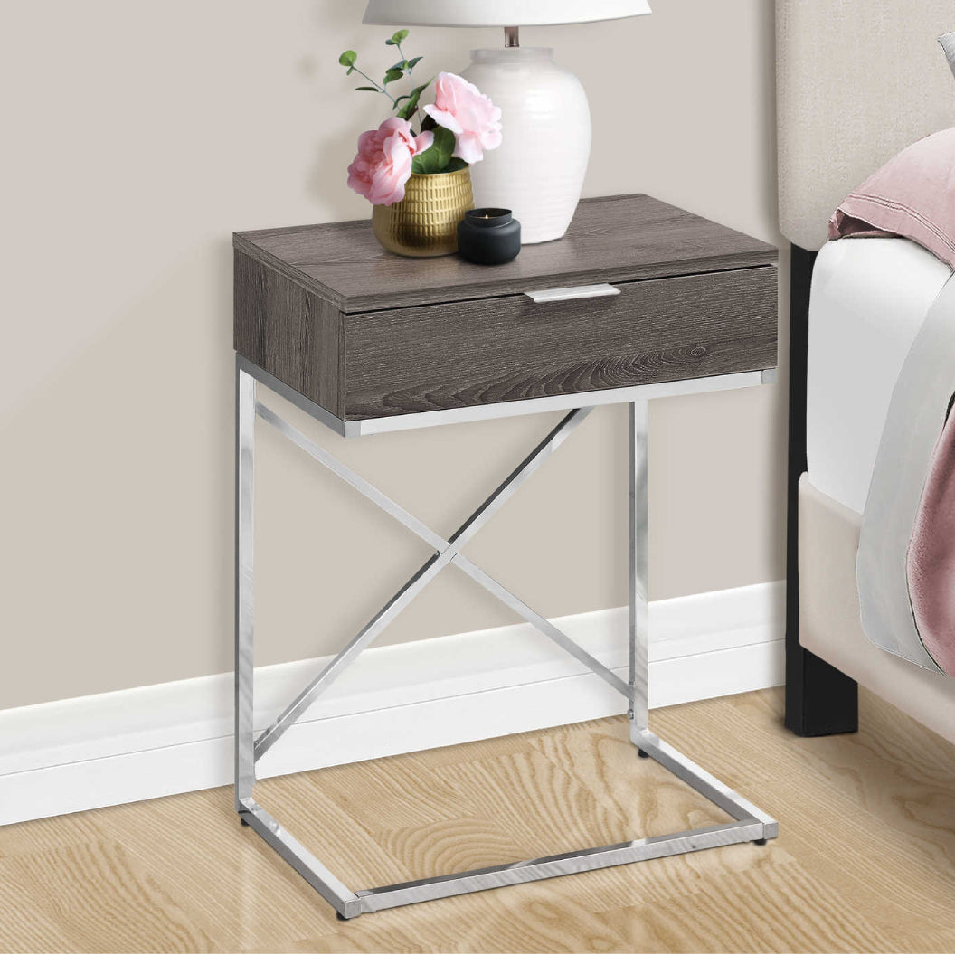 Table d'appoint en MDF/stratifié et métal chromé avec 1 tiroir - I 3470-3471-3474-3475