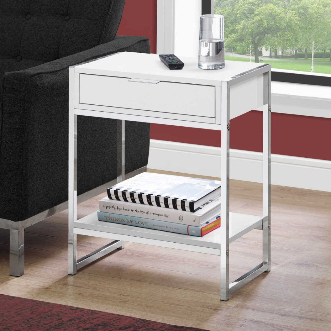 Table d'appoint en MDF/stratifié et métal chromé avec 1 tiroir - I 3480-3481