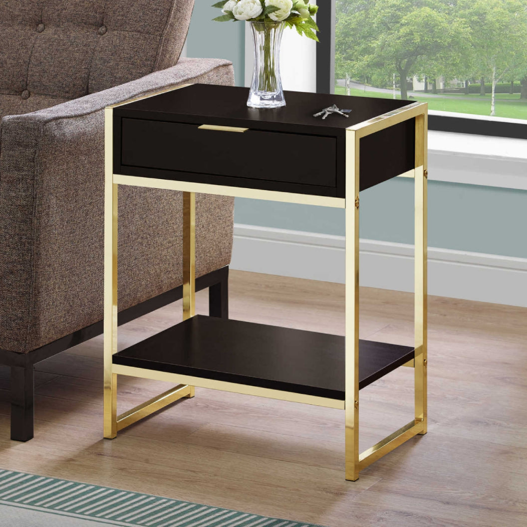 Table d'appoint en MDF/stratifié et métal doré avec 1 tiroir - I 3483-3486
