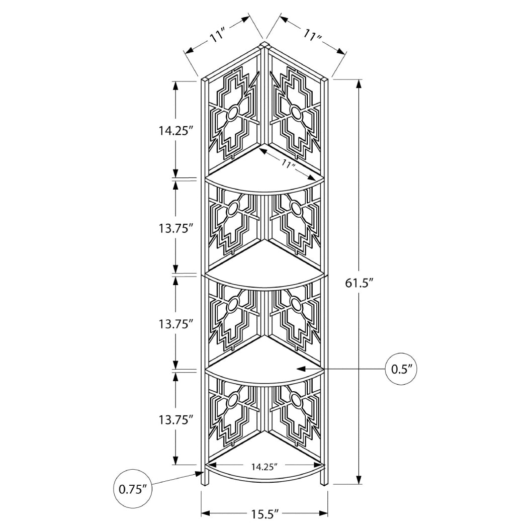 Étagère de coin en métal avec 4 tablettes en MDF/stratifié - I 3621-3622-3623