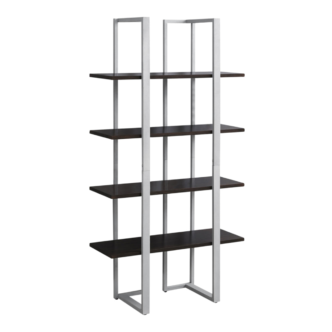 Étagère en métal argenté avec 4 tablettes en MDF/stratifié espresso - I 7239