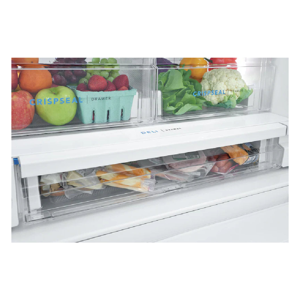 Réfrigérateur porte française 36 po, 27,8 pi³ Blanc - 3 portes avec distributeur d'eau et machine à glaçons