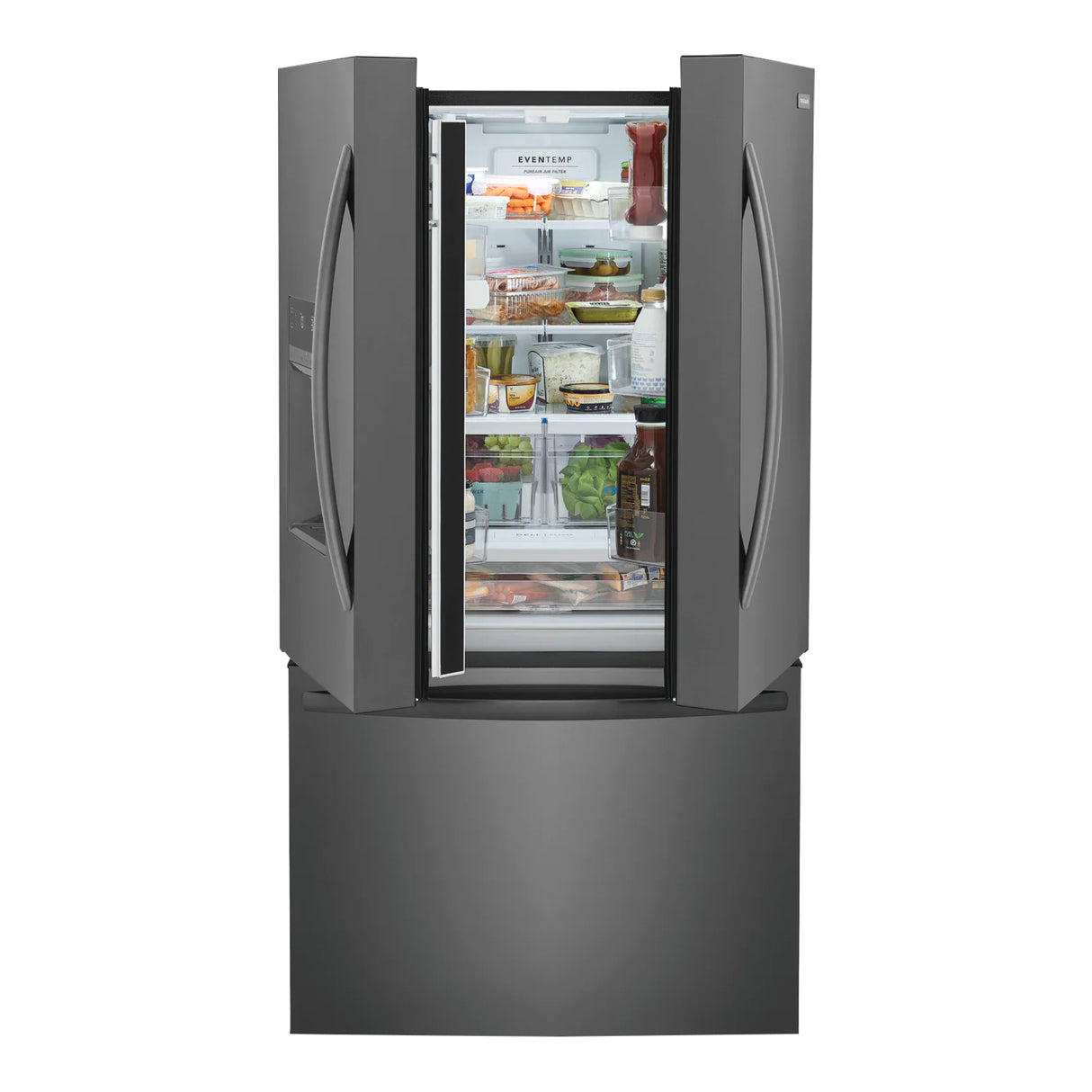 Réfrigérateur porte française 36 po, 27,8 pi³ Inox noir - 3 portes avec distributeur d'eau et machine à glaçons