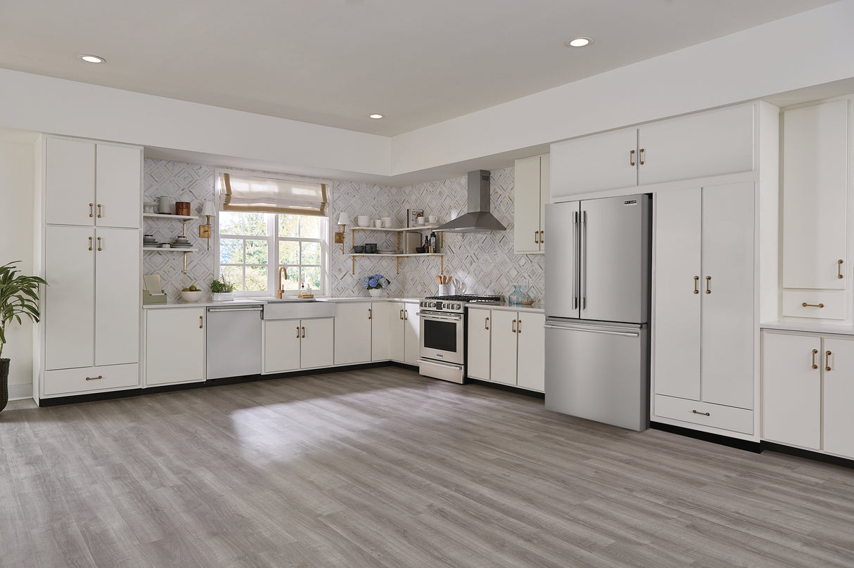 Réfrigérateur porte française 36 po, 22,6 pi³ Inox 3 portes avec distributeur externe d'eau et glaçons