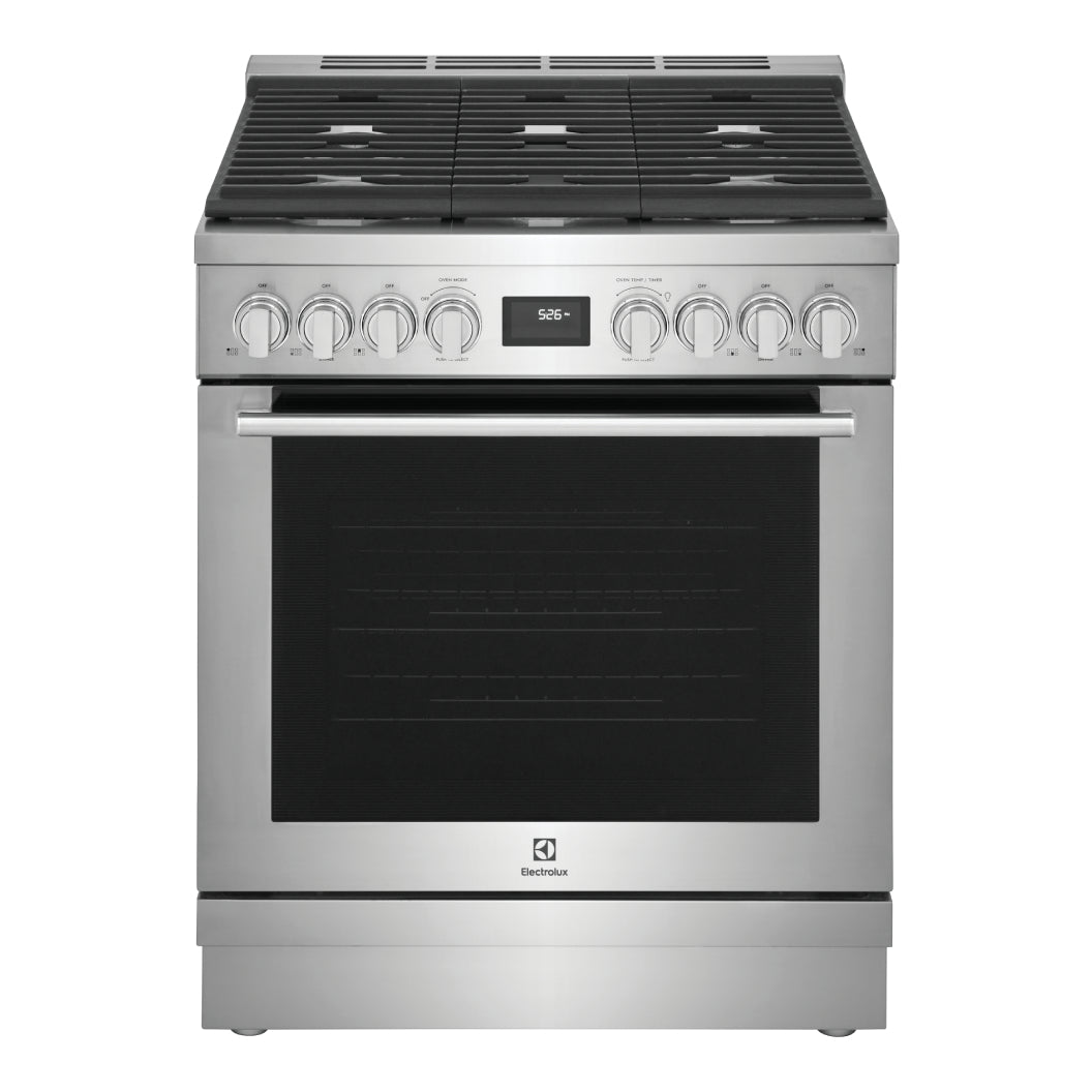 Cuisinière biénergie 30 po, 4,6 pi³ Inox avec Brûleurs scellés, Convection et Nettoyage à la vapeur