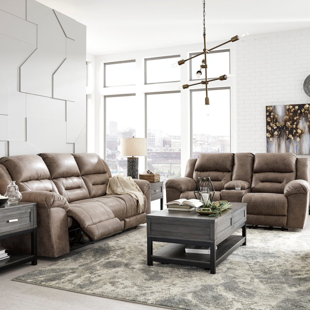 Causeuse motorisée aspect cuir avec console - Stoneland