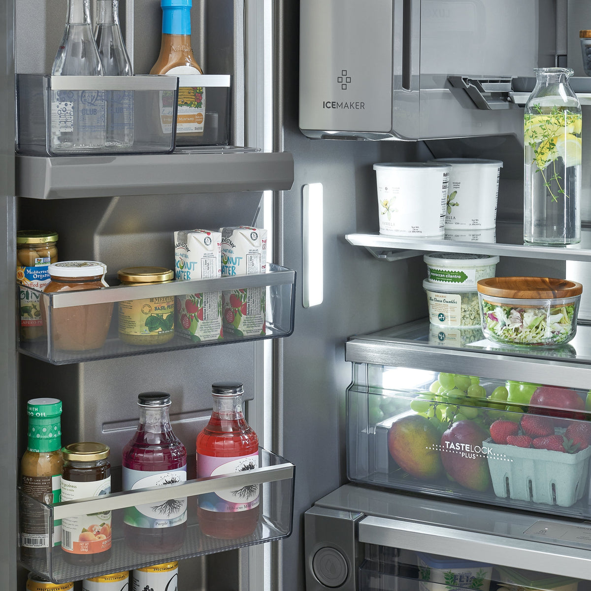 Réfrigérateur à portes françaises, profondeur comptoir 36 po, 23 pi³ Inox avec Distributeur externe d'eau/glaçons