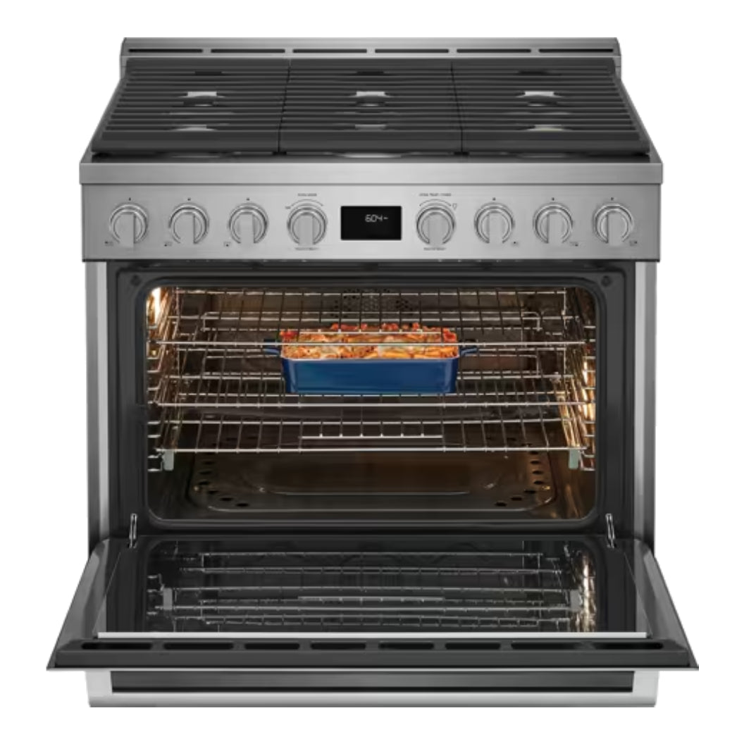 Cuisinière au gaz 36 po, 4,4 pi³ Inox avec Brûleurs doubles, Convection et Rôtissage