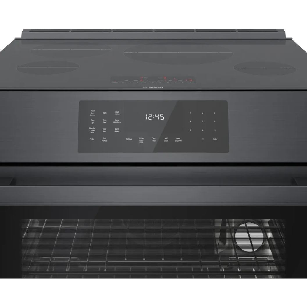 Cuisinière à induction encastrable 30 po, 4,6 pi³ Inox noir - Série 800 avec Convection pro & tiroir réchaud