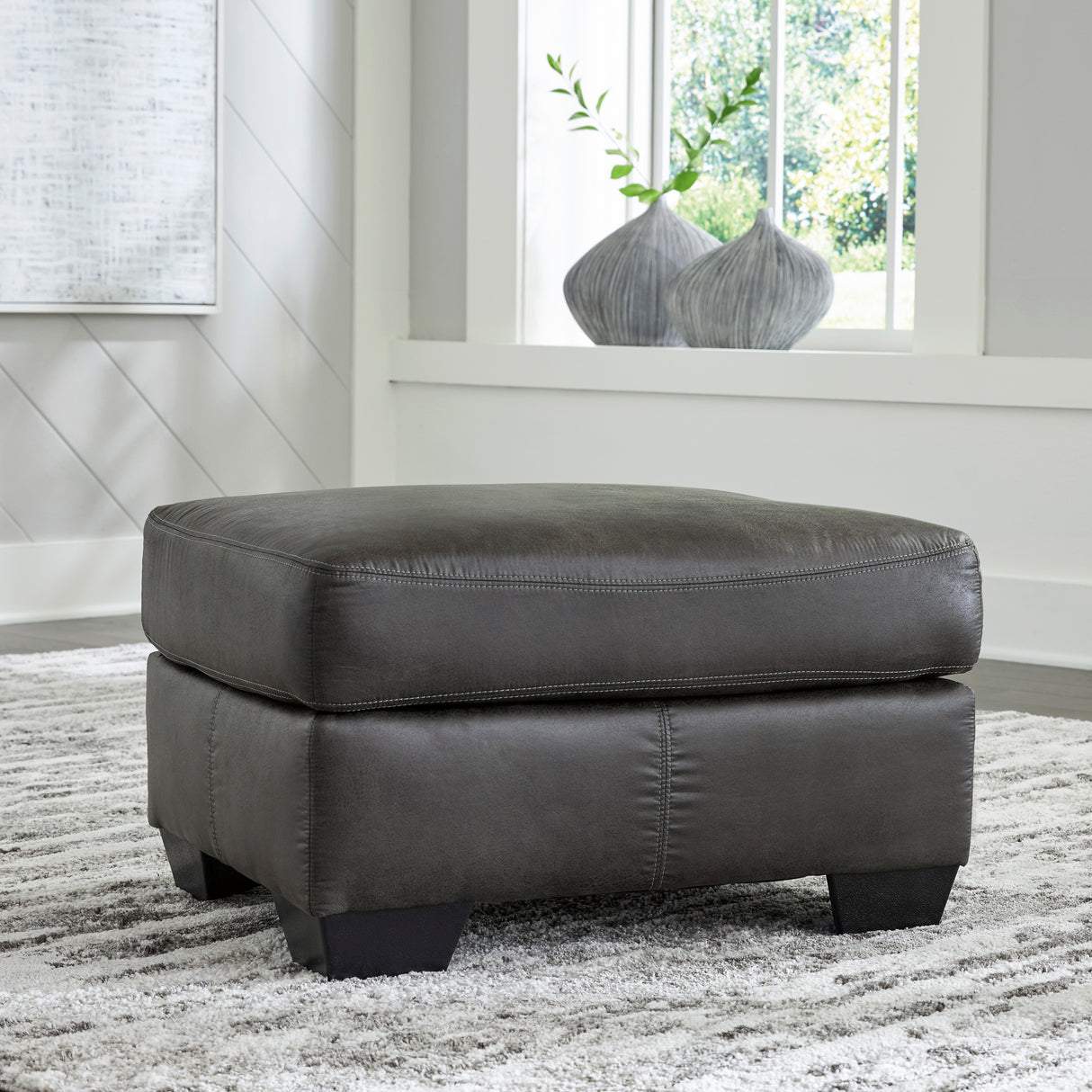 Ottoman aspect cuir gris ardoise - Bladen