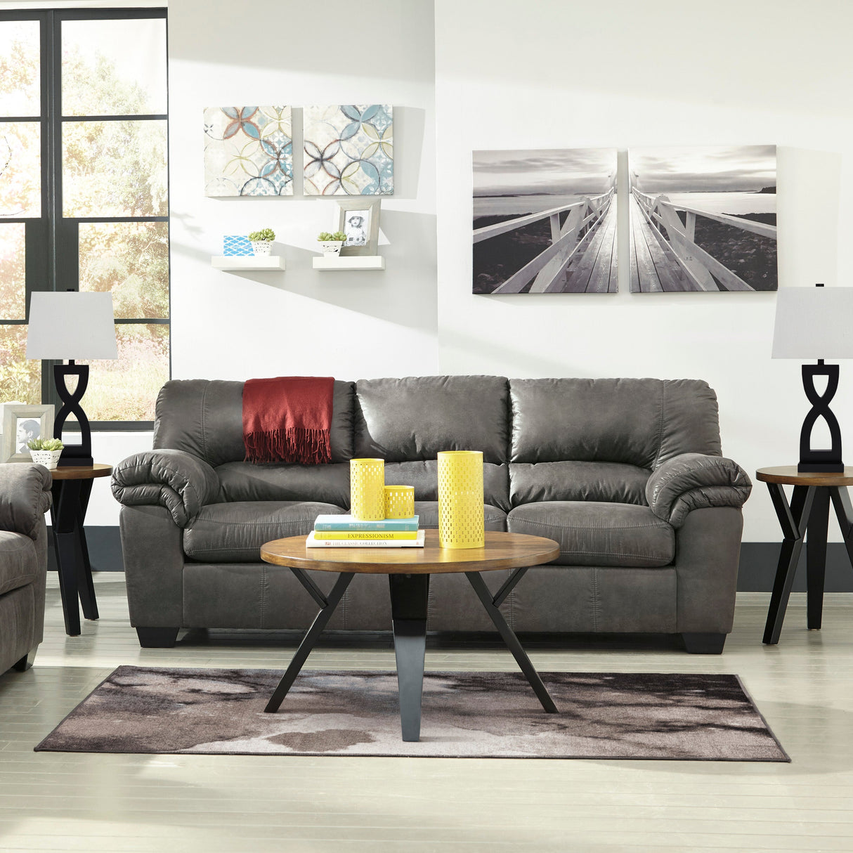 Sofa aspect cuir gris foncé - Bladen
