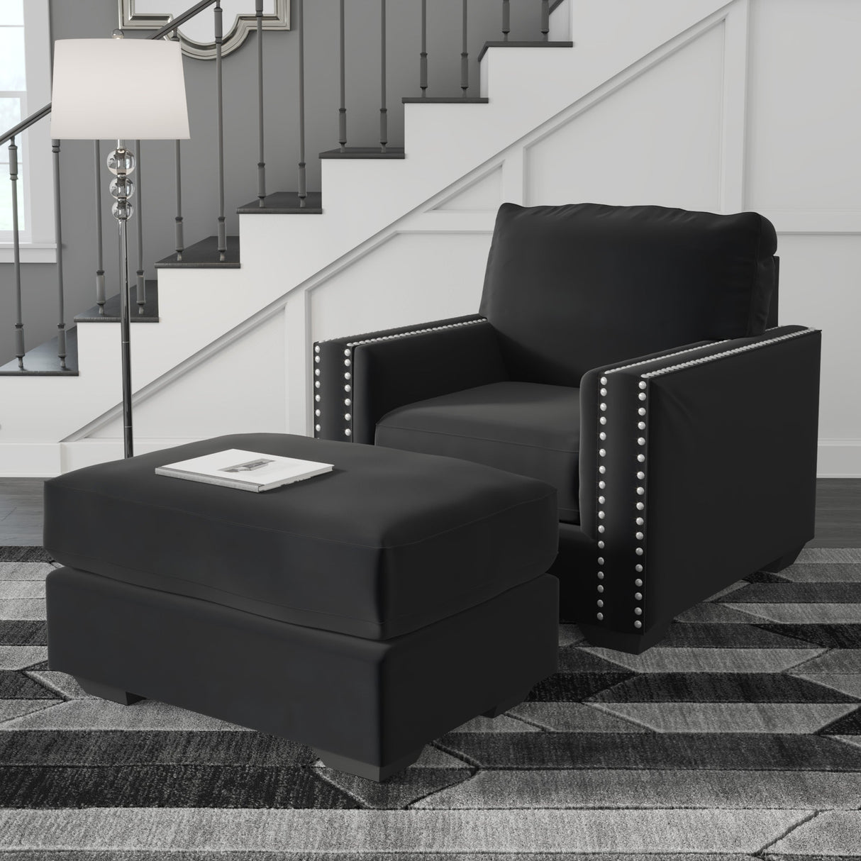 Ottoman en velours noir onyx - Gleston