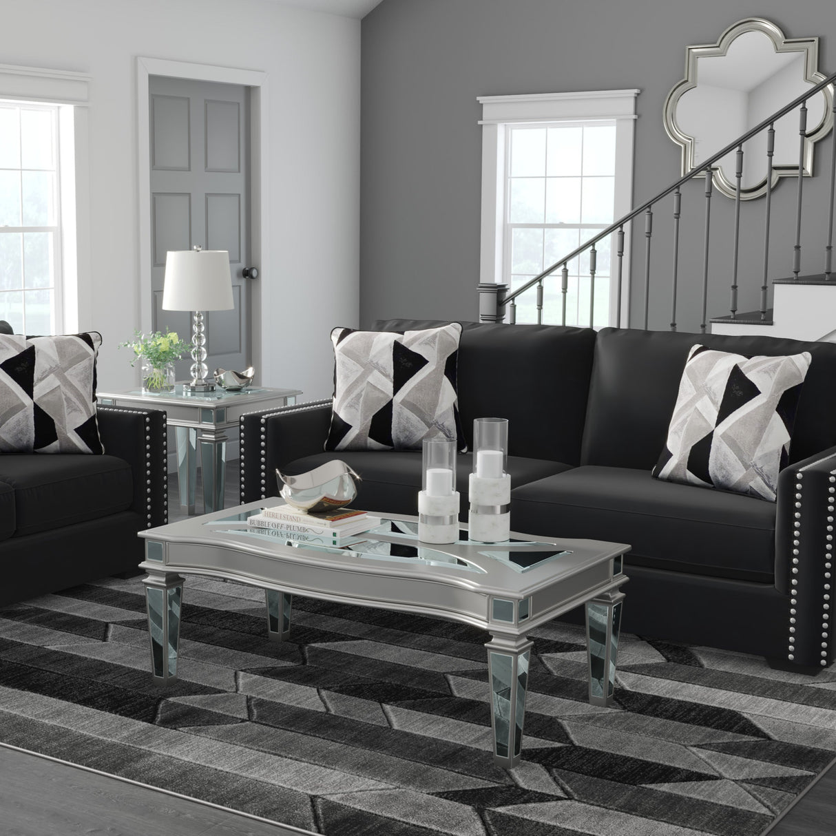 Sofa condo en tissu noir avec coussins - Gleston