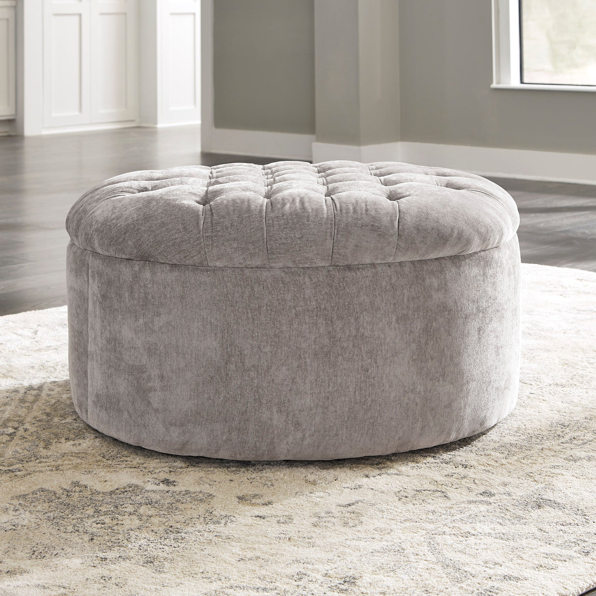 Ottoman surdimensionné en tissu gris lin - Carnaby