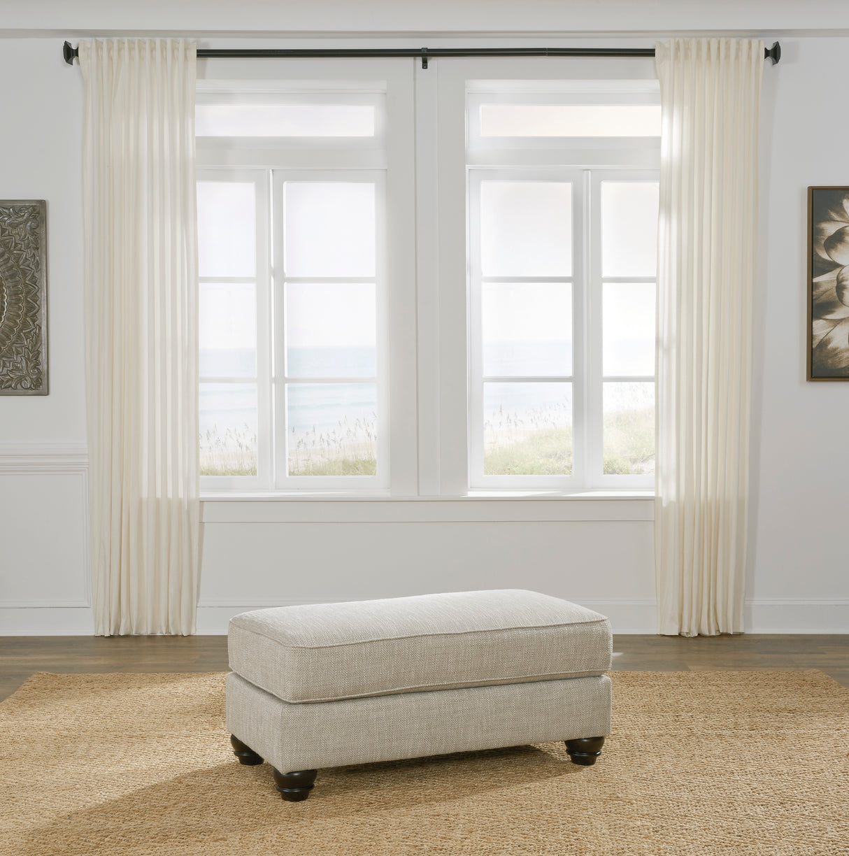 Ottoman en tissu beige lin - Asanti