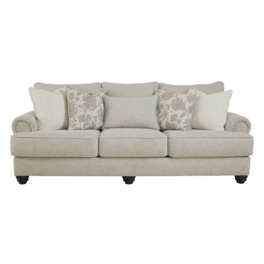 Sofa en tissu beige pâle avec coussins - Asanti