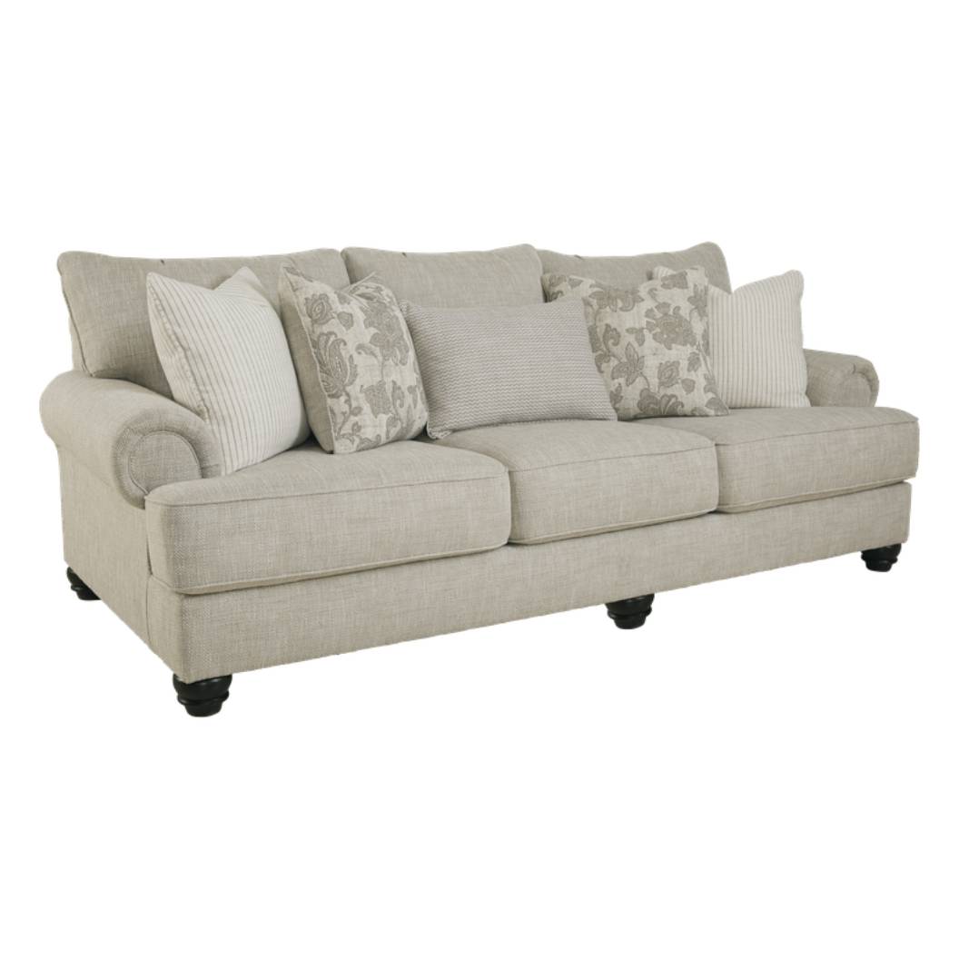 Sofa en tissu beige pâle avec coussins - Asanti
