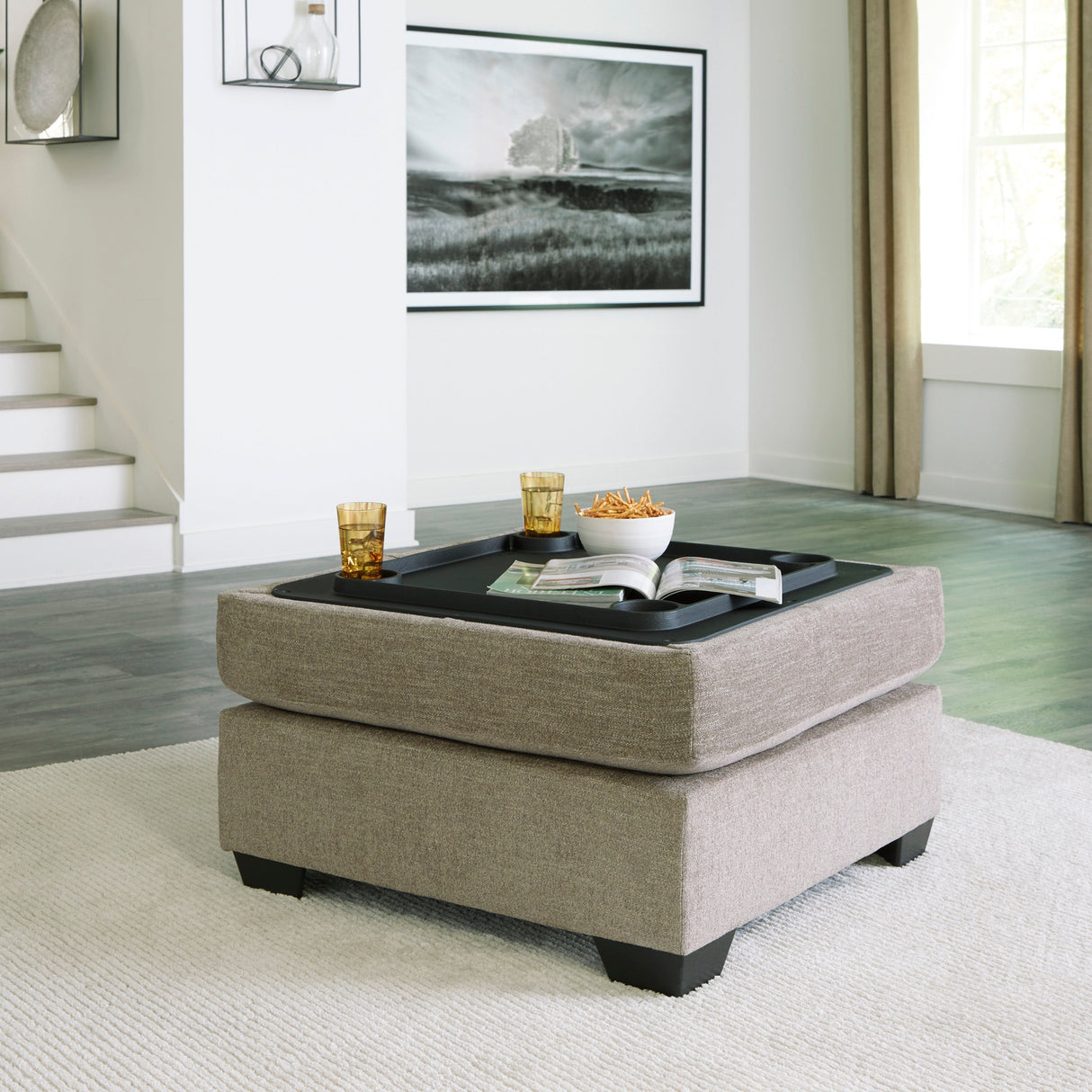 Ottoman en tissu gris avec rangement - Creswell