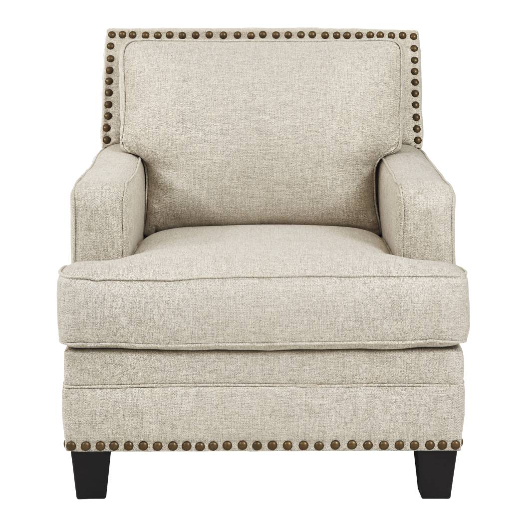Fauteuil en tissu beige effet lin avec garniture cloutée - Claredon