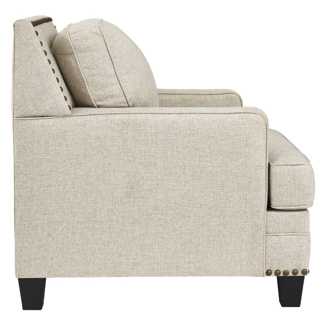 Fauteuil en tissu beige effet lin avec garniture cloutée - Claredon