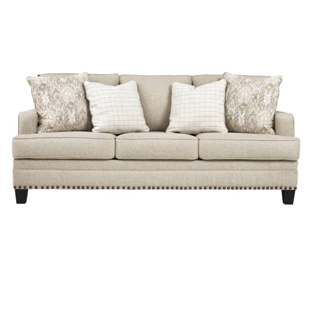 Sofa en tissu beige effet lin avec coussins - Claredon