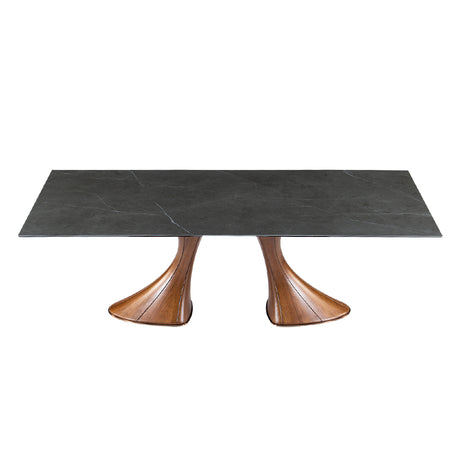 Table de salle à manger rectangulaire en céramique et bois de frêne - Charles