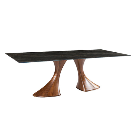 Table de salle à manger rectangulaire en céramique et bois de frêne - Charles