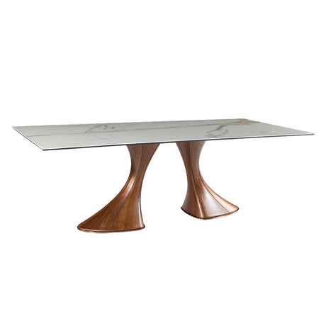 Table de salle à manger rectangulaire en céramique et bois de frêne - Charles