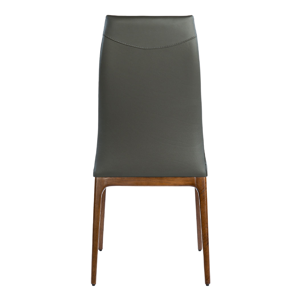 Chaise de salle à manger rembourrée en cuir et bois de chêne teinte noyer - Amy