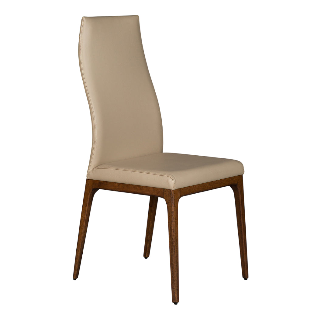 Chaise de salle à manger rembourrée en cuir et bois de chêne teinte noyer - Amy