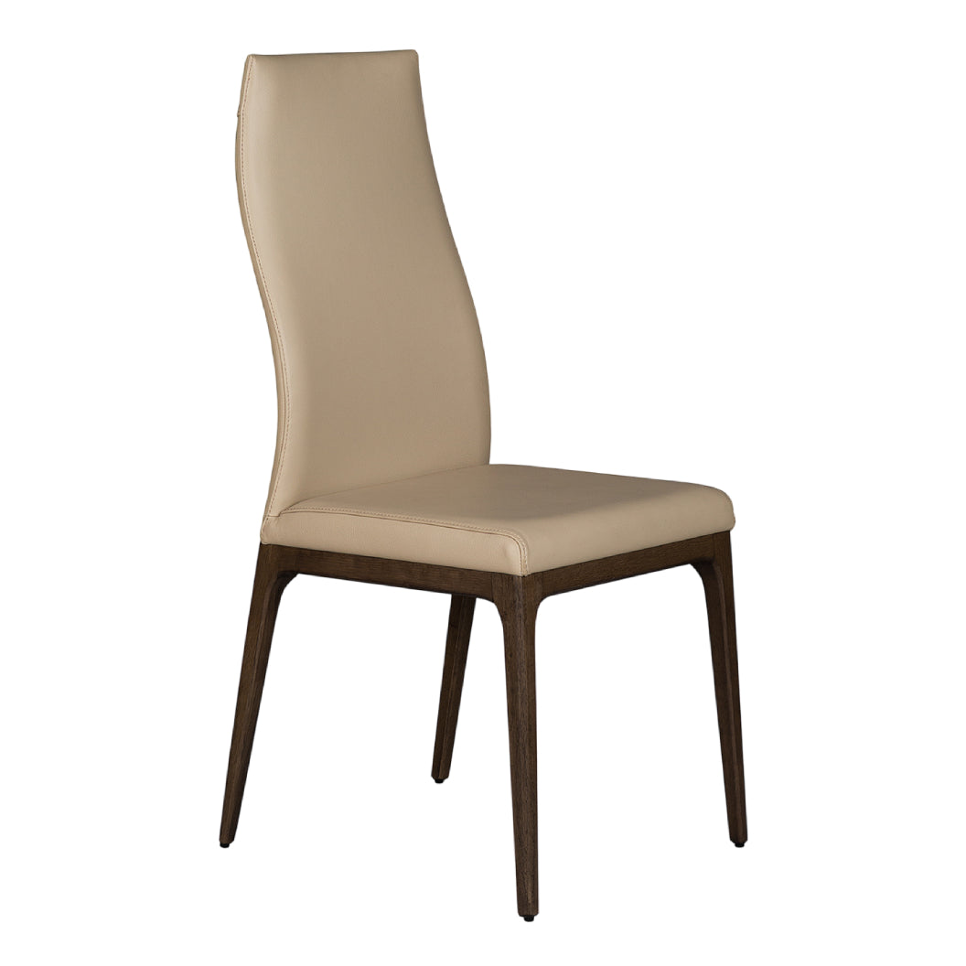 Chaise de salle à manger rembourrée en cuir et bois de chêne teinte espresso - Amy