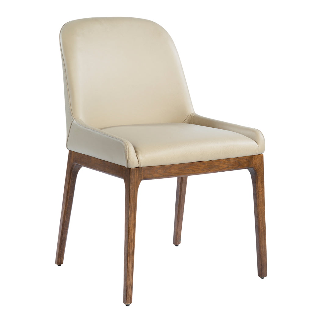 Chaise de salle à manger rembourrée en cuir et bois de chêne teinte noyer - Ann