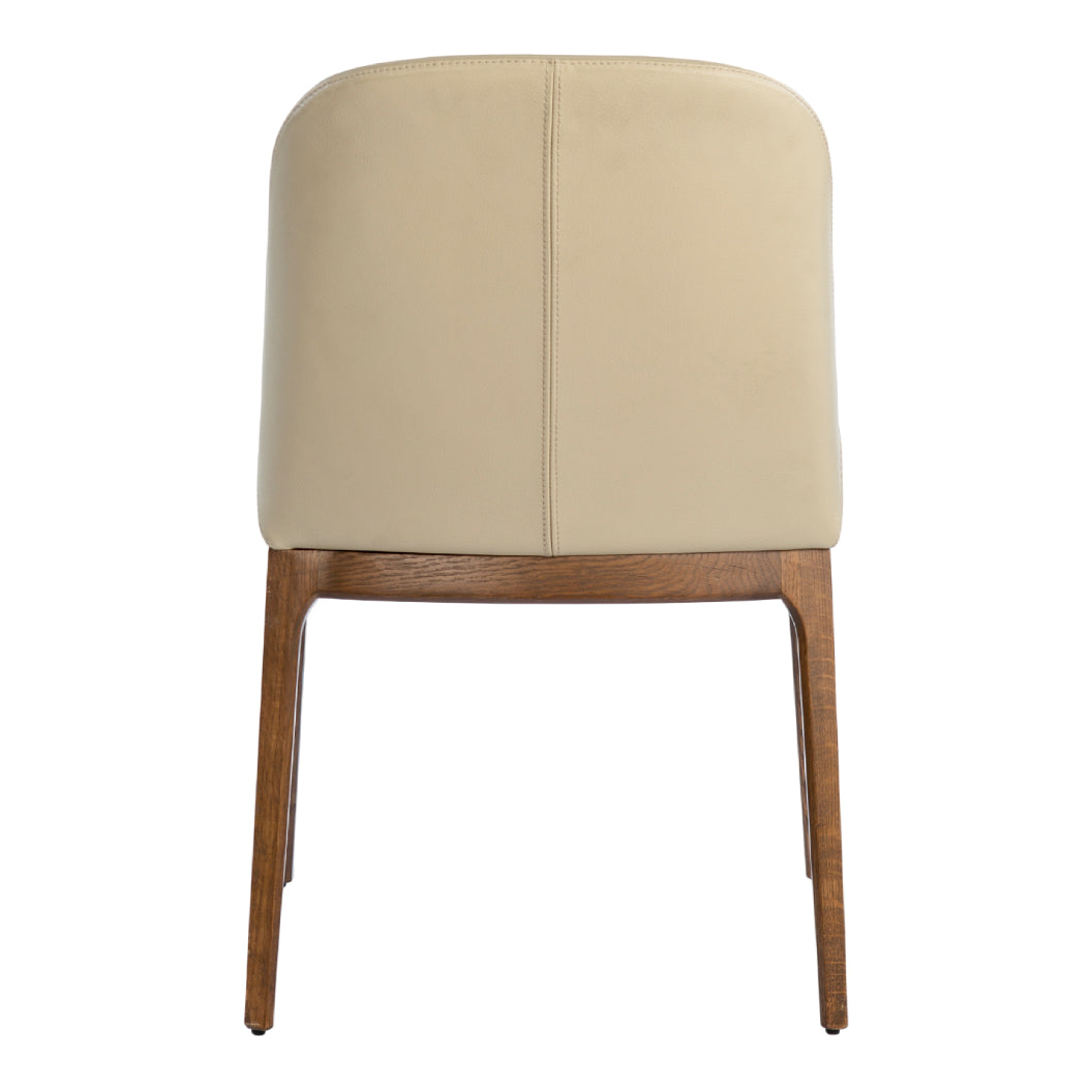 Chaise de salle à manger rembourrée en cuir et bois de chêne teinte noyer - Ann