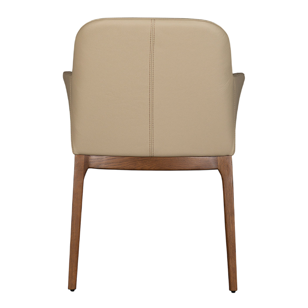 Chaise de salle à manger rembourrée en cuir et bois de chêne teinte noyer - Ann