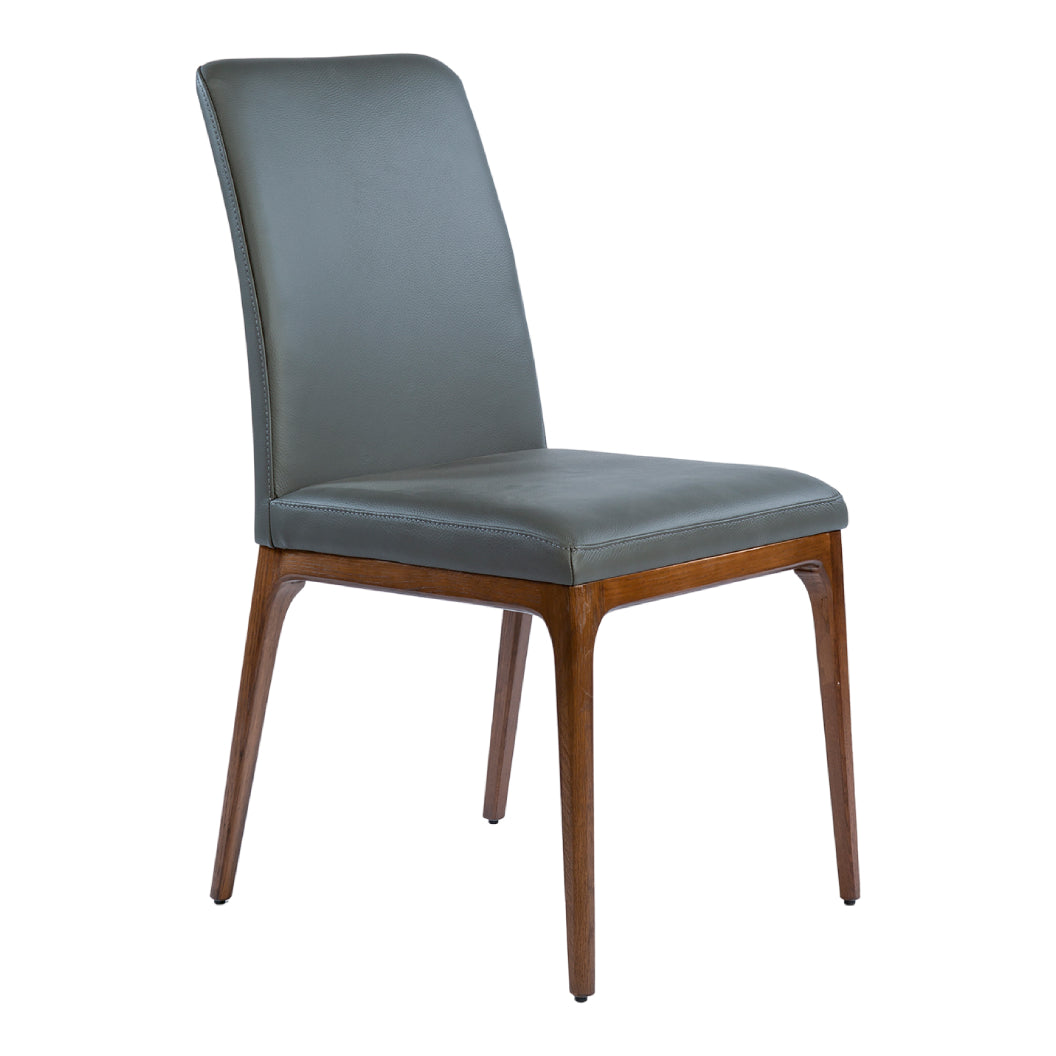 Chaise de salle à manger rembourrée en cuir et bois de chêne teint noyer - Lucia