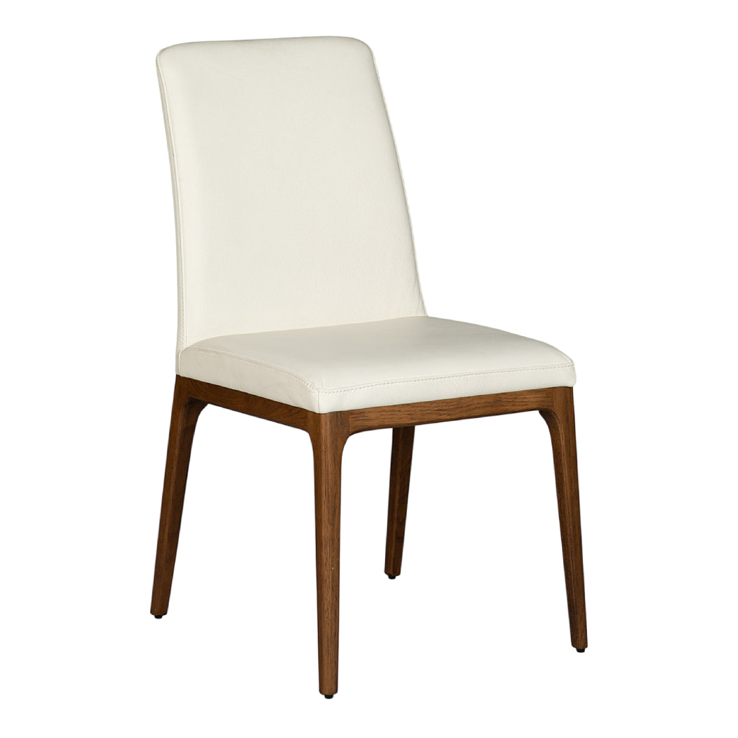 Chaise de salle à manger rembourrée en cuir et bois de chêne teint noyer - Lucia