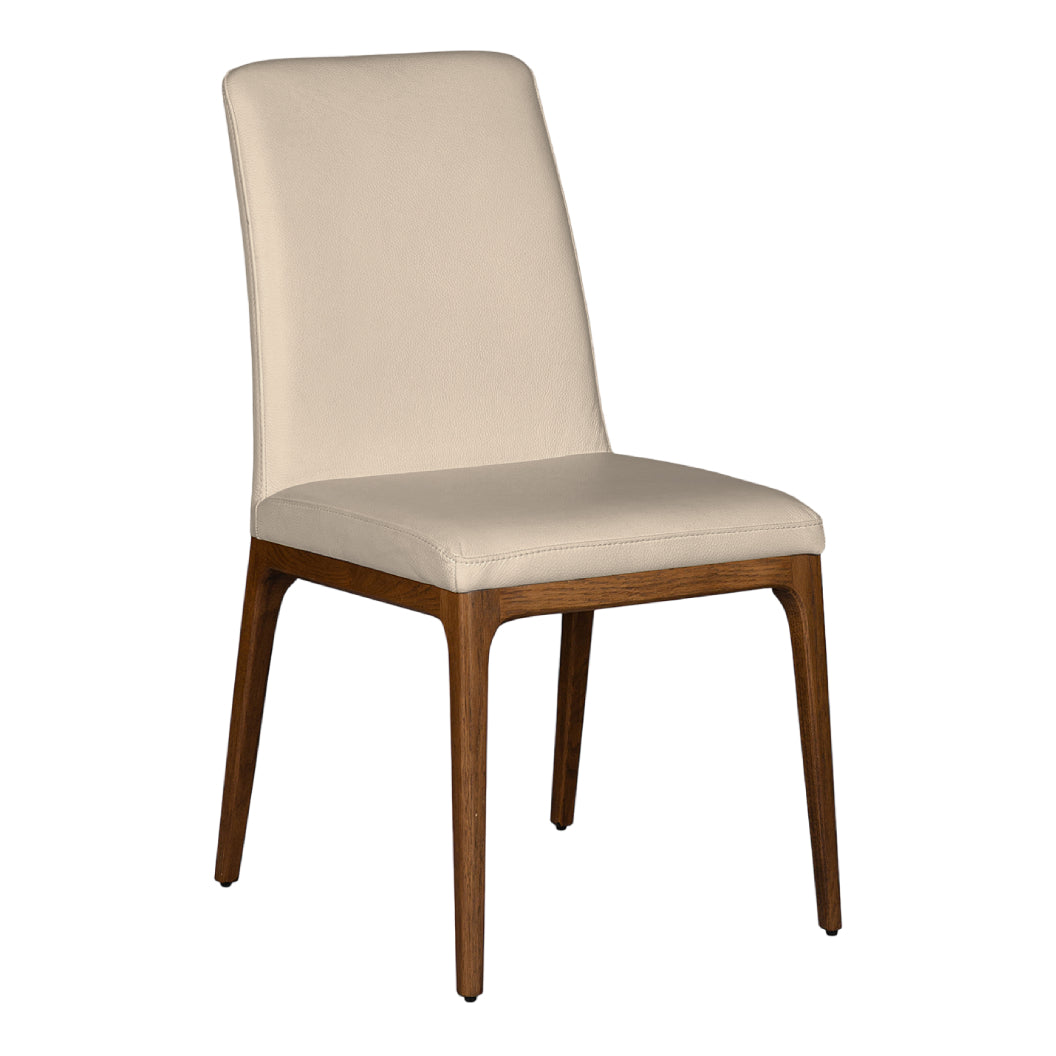 Chaise de salle à manger rembourrée en cuir et bois de chêne teint noyer - Lucia