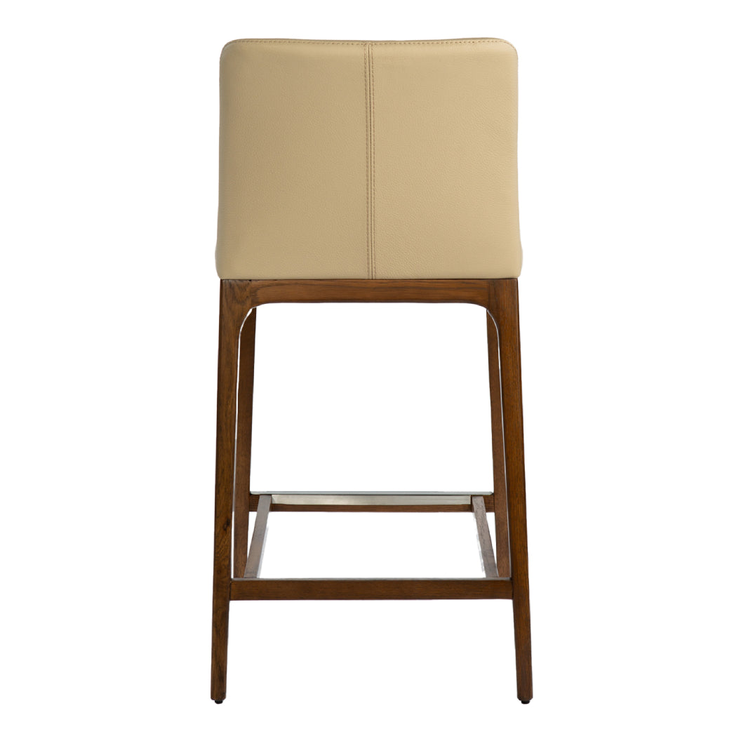 Tabouret de comptoir rembourré en cuir et bois de chêne teinte noyer - Lucia