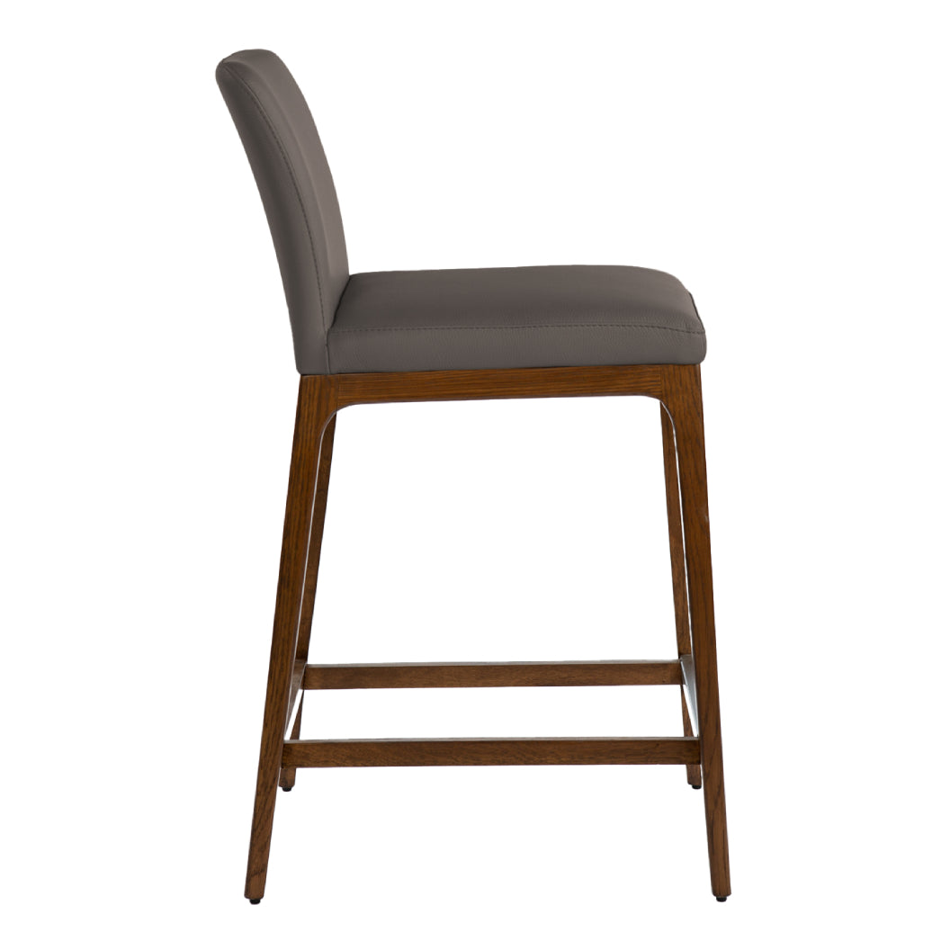 Tabouret de comptoir rembourré en cuir et bois de chêne teinte noyer - Lucia