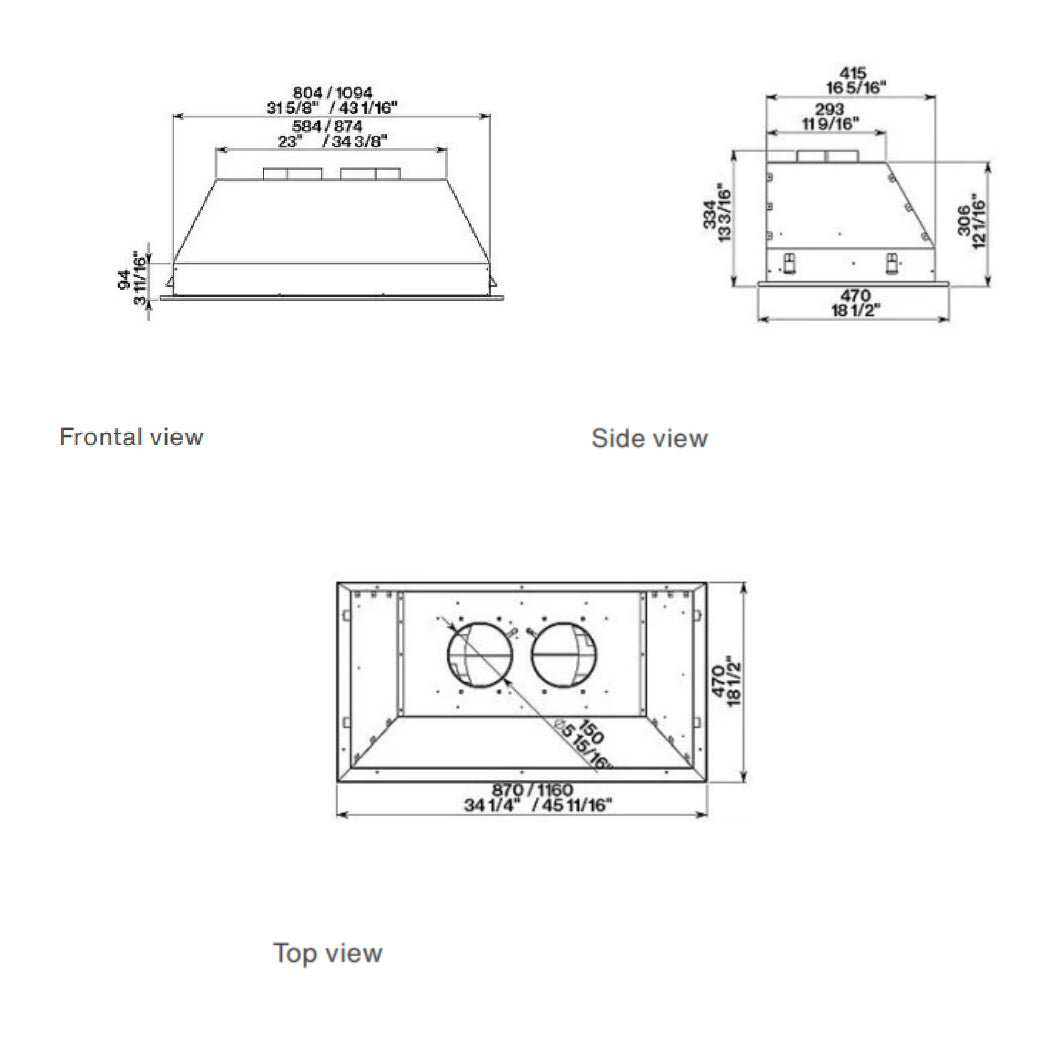 Hotte encastrable 46 po Inox - Massimo Pro 1000 CFM