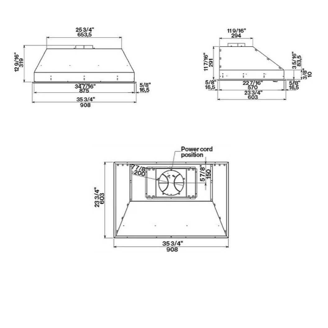 Hotte encastrable 34 po Inox - Massimo Pro 600 CFM
