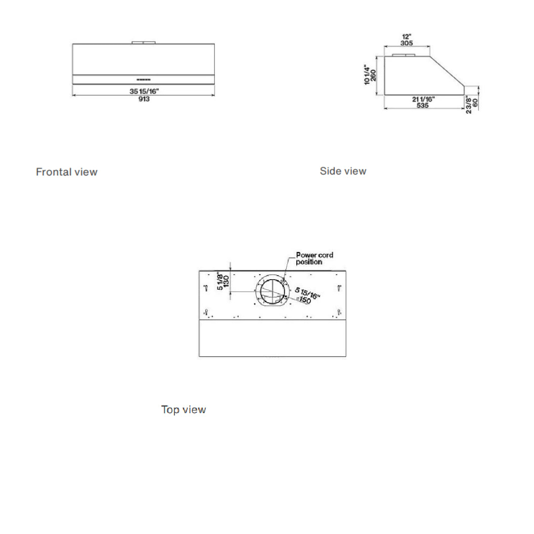 Hotte sous cabinet 36 po Inox - Eros Potenza 600 CFM