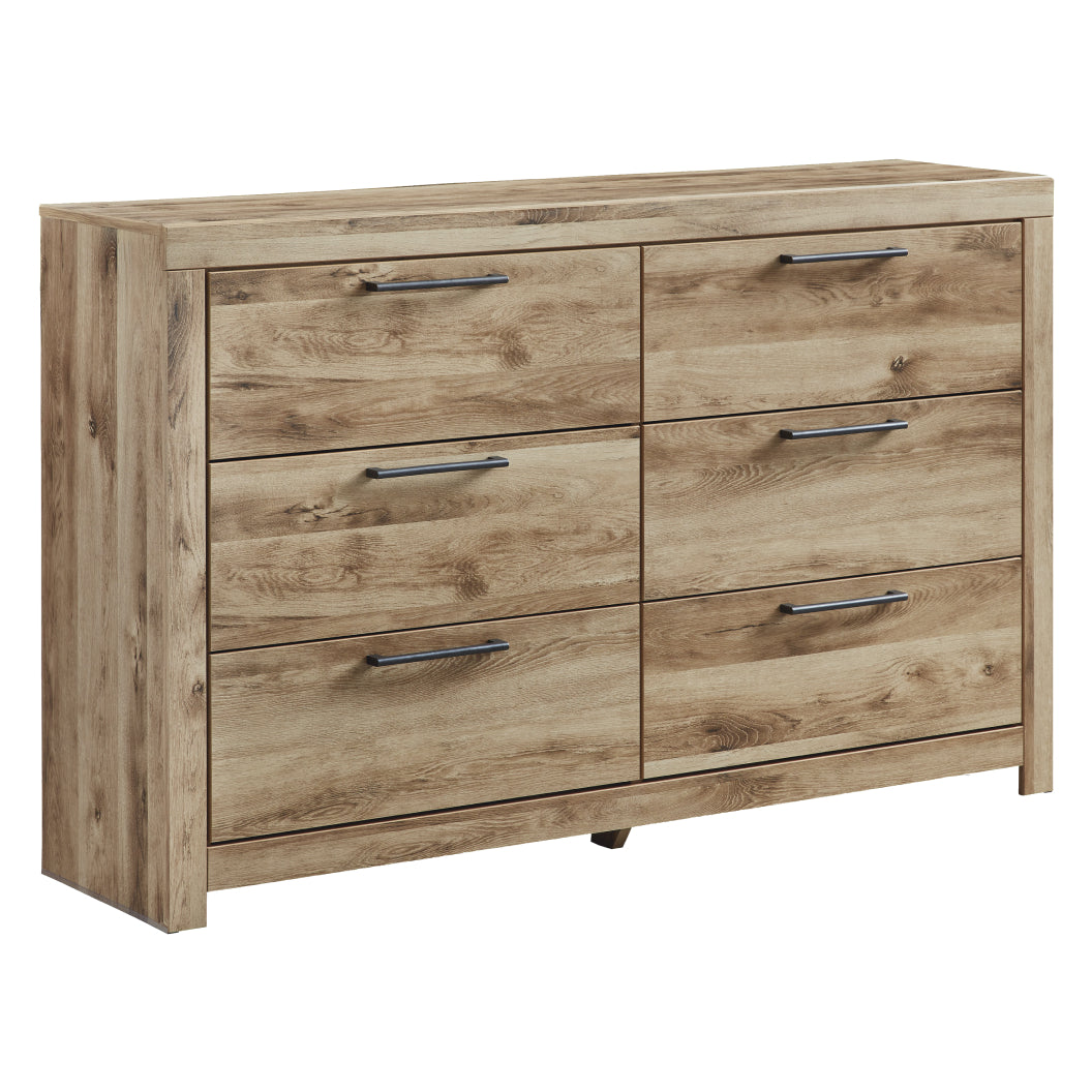 Bureau à 6 tiroirs en bois et placage brun clair - Hyanna