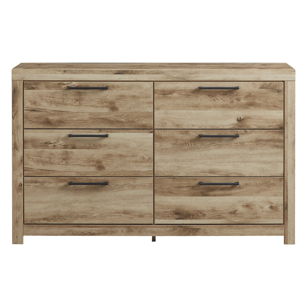 Bureau à 6 tiroirs en bois et placage brun clair - Hyanna
